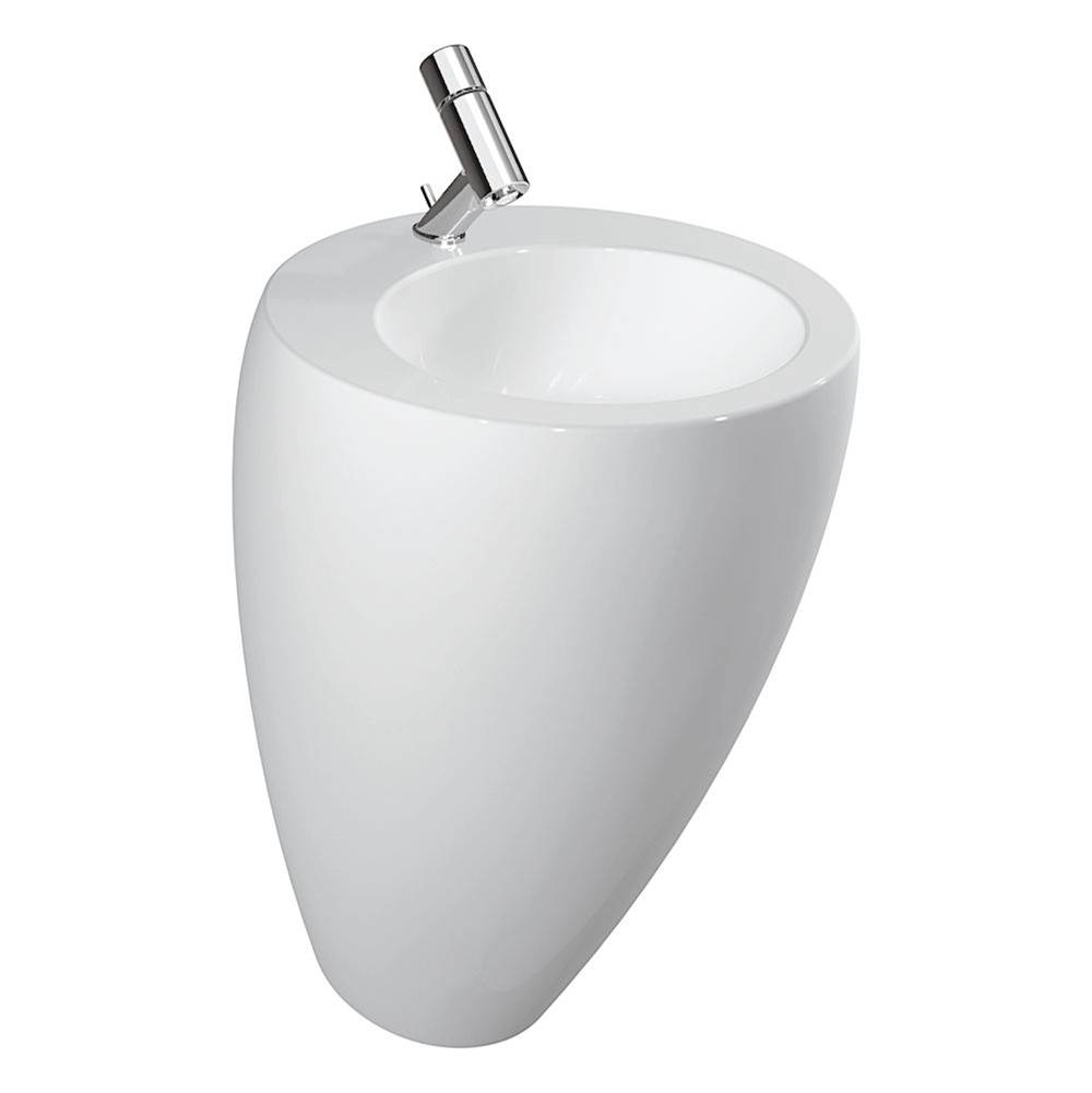 Laufen Washbasin with integrated pedestal, with wall connection, with concealed overflow, incl. ceramic waste cover