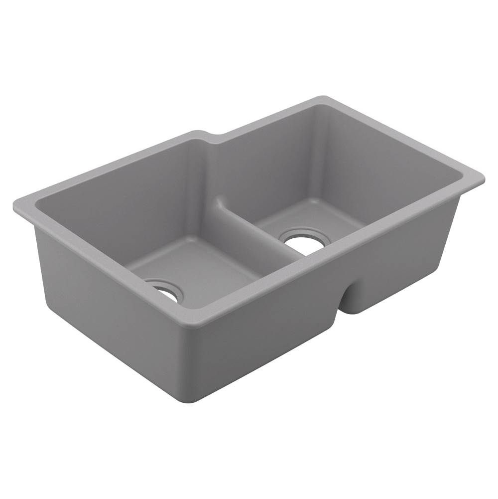 Moen 33-Inch Wide x 9.5-Inch Deep Low-Divide Undermount Granite Double Bowl Kitchen Sink, Gray