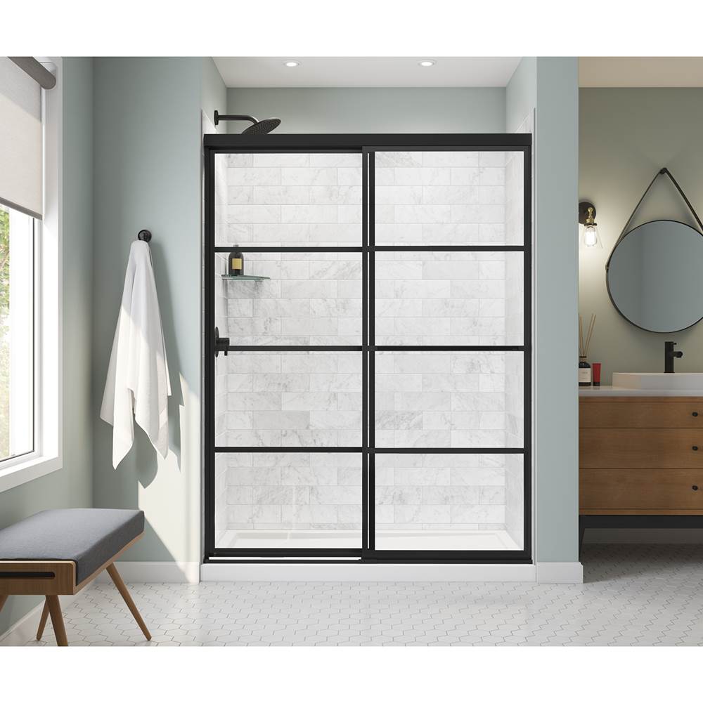 Maax Incognito 76 Shaker 56-59 x 76 in. 8mm Sliding Shower Door for Alcove Installation with Shaker glass in Matte Black