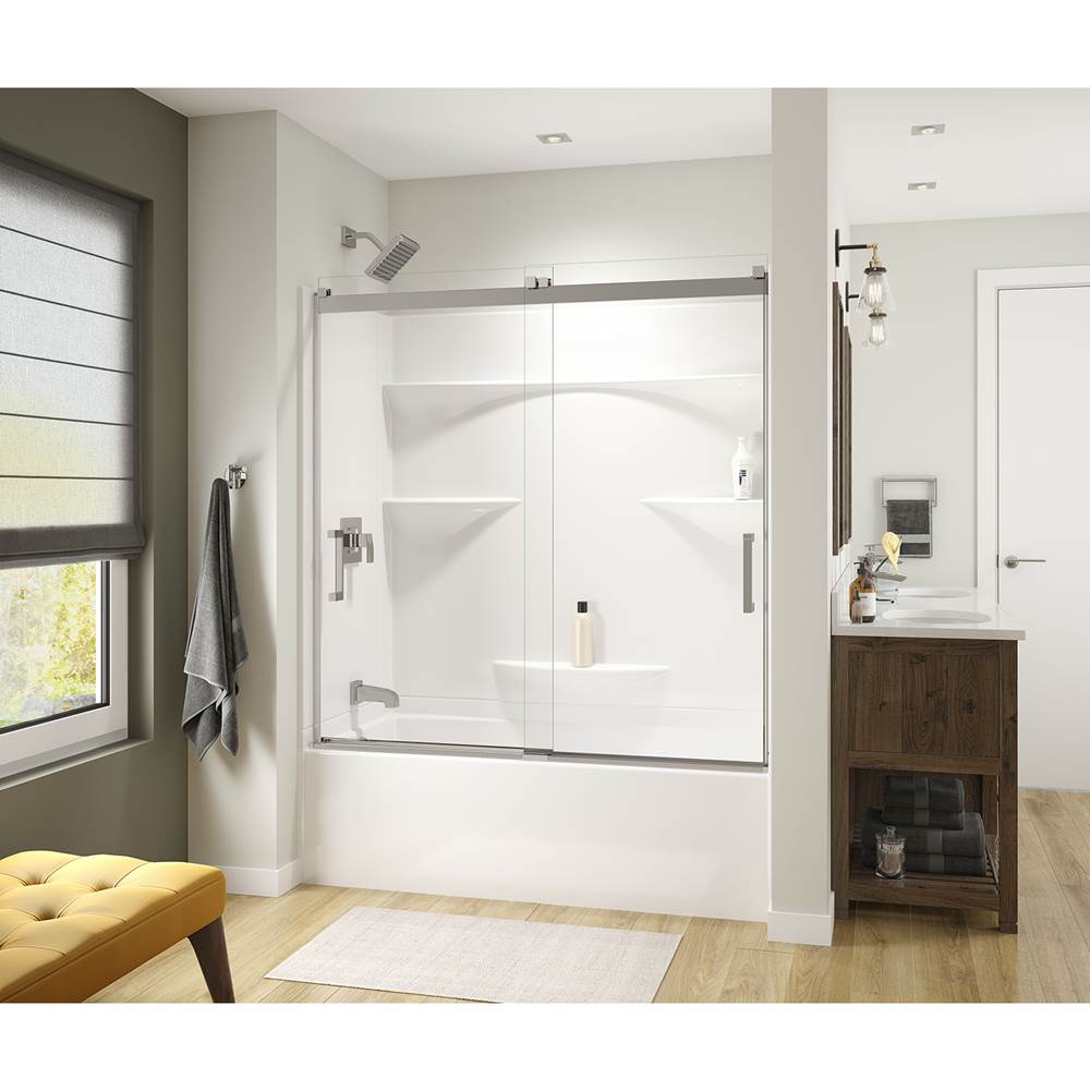 Maax Revelation Square 56-59 x 56 3/4-59 1/4 in. 8mm Sliding Tub Door for Alcove Installation with Clear glass in Chrome