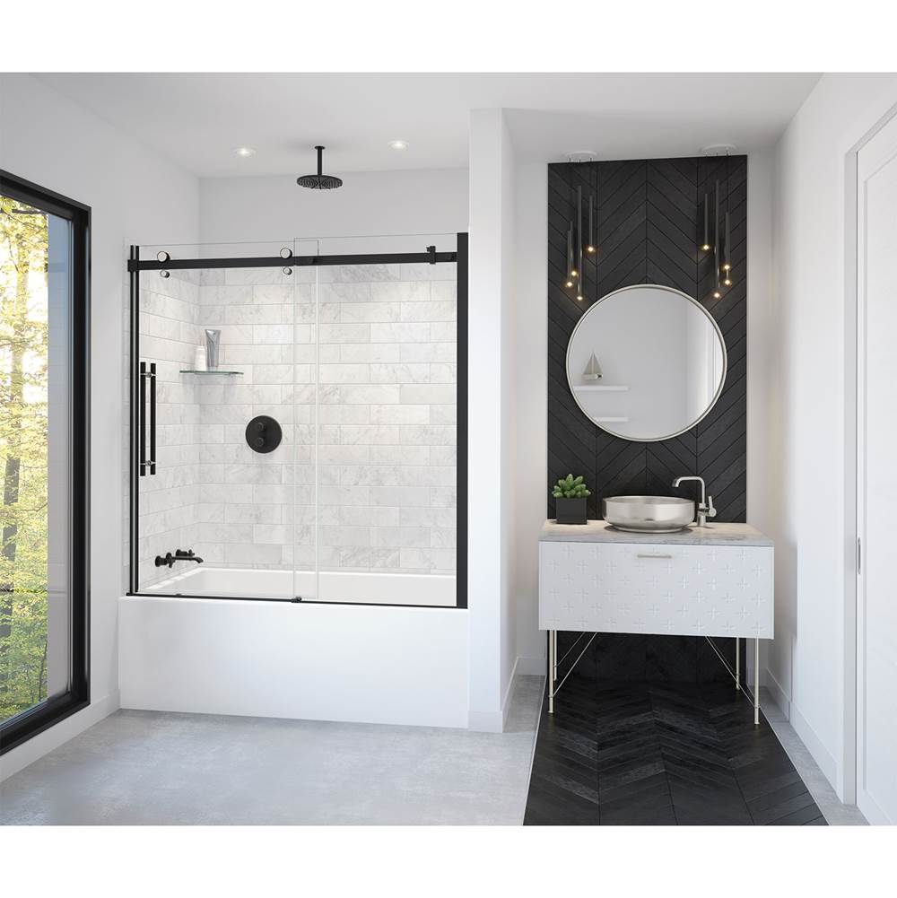 Maax Vela 56 1/2-59 x 59 in. 8 mm Sliding Tub Door for Alcove Installation with Clear glass in Matte Black and Brushed Nickel