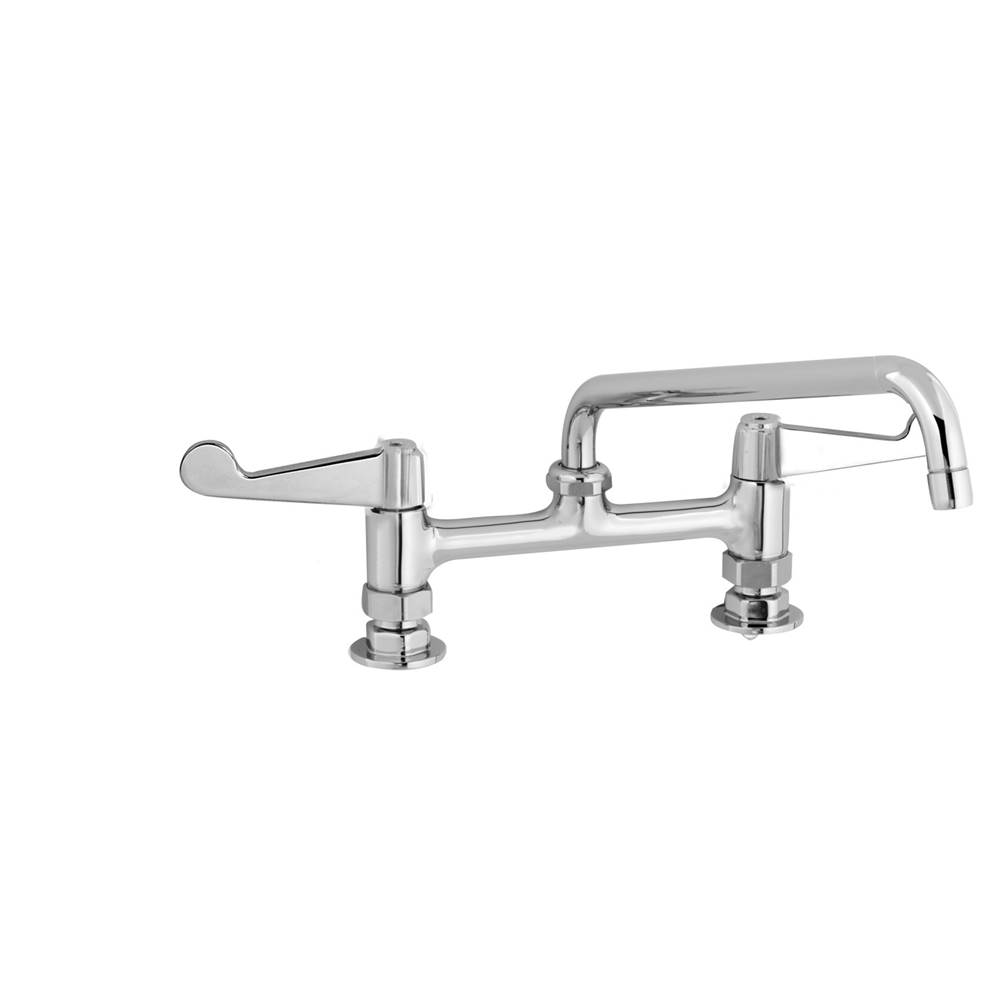 T&S Brass 8'' Deck Mount Faucet, Wrist Handles, 12'' Swing Nozzle & 2.2 GPM Aerator, Supply Nipple Kit