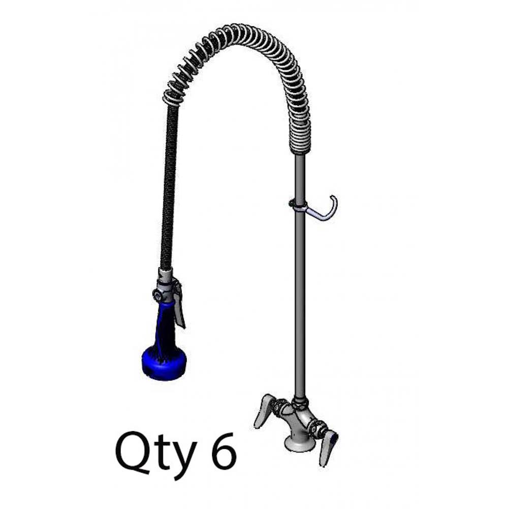 T&S Brass EasyInstall Pre-Rinse, Spring Action, Single Hole Base, 18'' Flex Lines (Qty. 6)