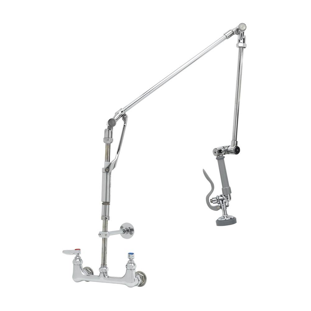 T&S Brass Pre-Rinse, Roto-Flex Design, Wall Mount Base, 8'' Centers, Wall Bracket, 40'' Overall Height