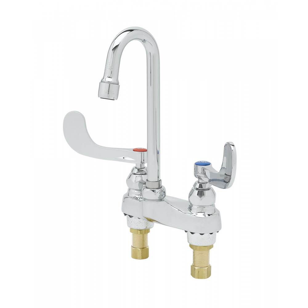 T&S Brass 4'' Centerset Faucet, Rigid/Swivel Gooseneck, 4'' Handles, 0.5 GPM Non-Aerated Outlet