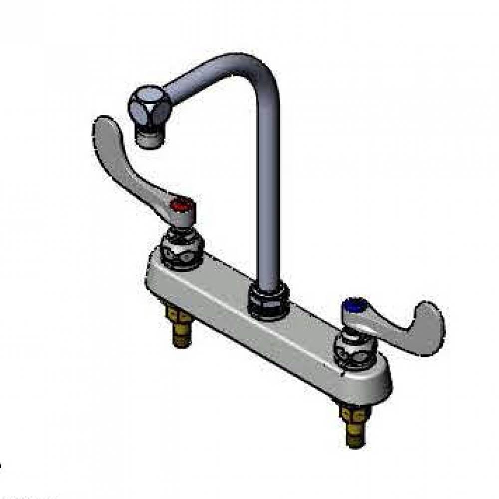 T&S Brass Workboard Faucet, 8'' Deck Mount, High-Arc Gooseneck, 4'' Wrist Handles, 2.2 GPM Aerator