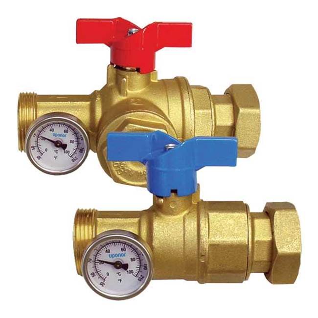 Uponor Manifold Supply And Return Ball Valves With Filter And Temperature Gauge, Set Of 2