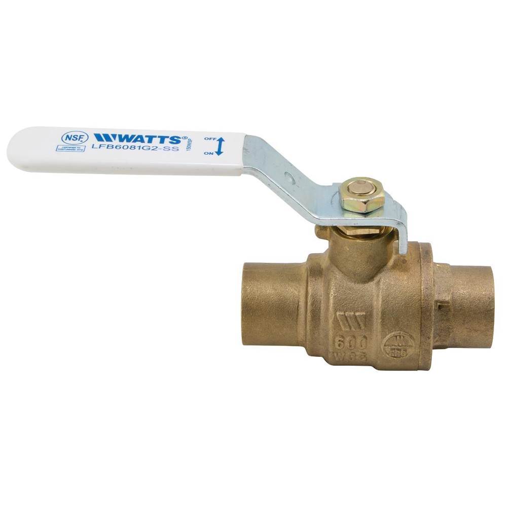 Watts 1/2 IN 2-Piece Full Port Lead Free Bronze Ball Valve, Stainless Steel Ball and Stem, Solder End Connections