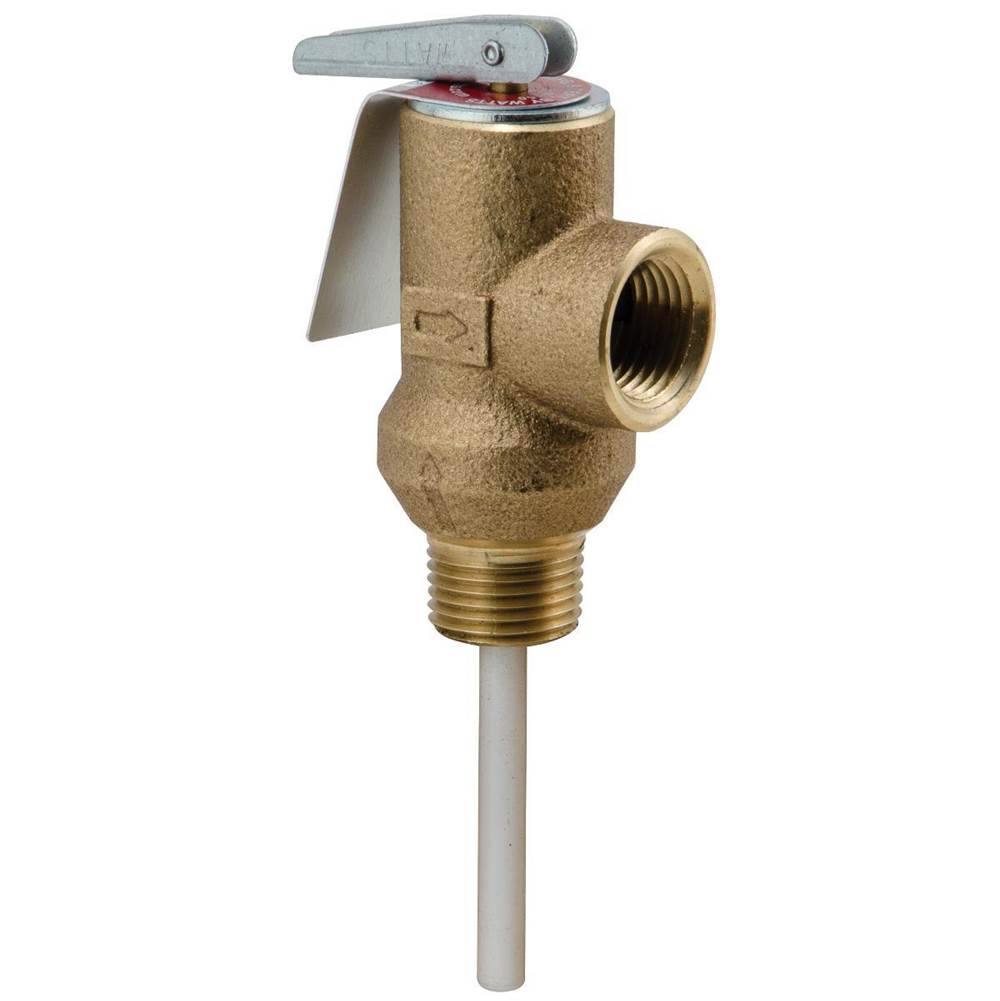 Watts 1/2 In Bronze Self Closing Temp And Pressure Relief Valve, 125 psi, 210 degree F, Test Lever, Short Thermostat, Display Pack