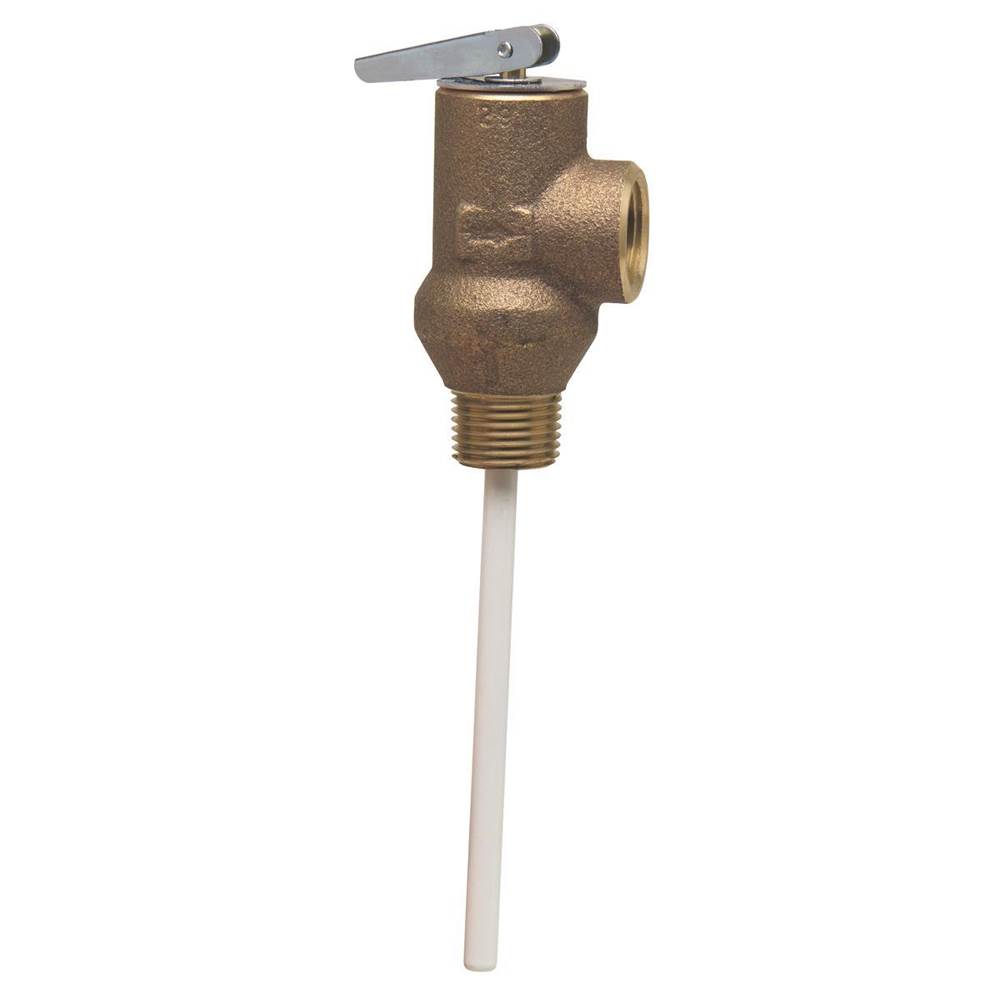 Watts 1/2 In Bronze Self Closing Temperature and Pressure Relief Valve, 150 psi, 210 degree F, 4 In Extension Thermostat