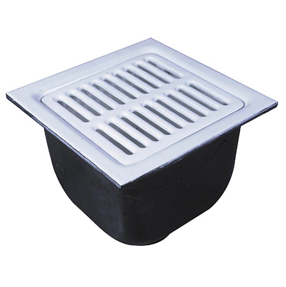 Watts Floor Sink, 4 IN Pipe, No Hub, 12 IN Square x 8 IN Deep Porcelain Enamel Coated Cast Iron Grate, Dome Bottom Strainer, No Hub